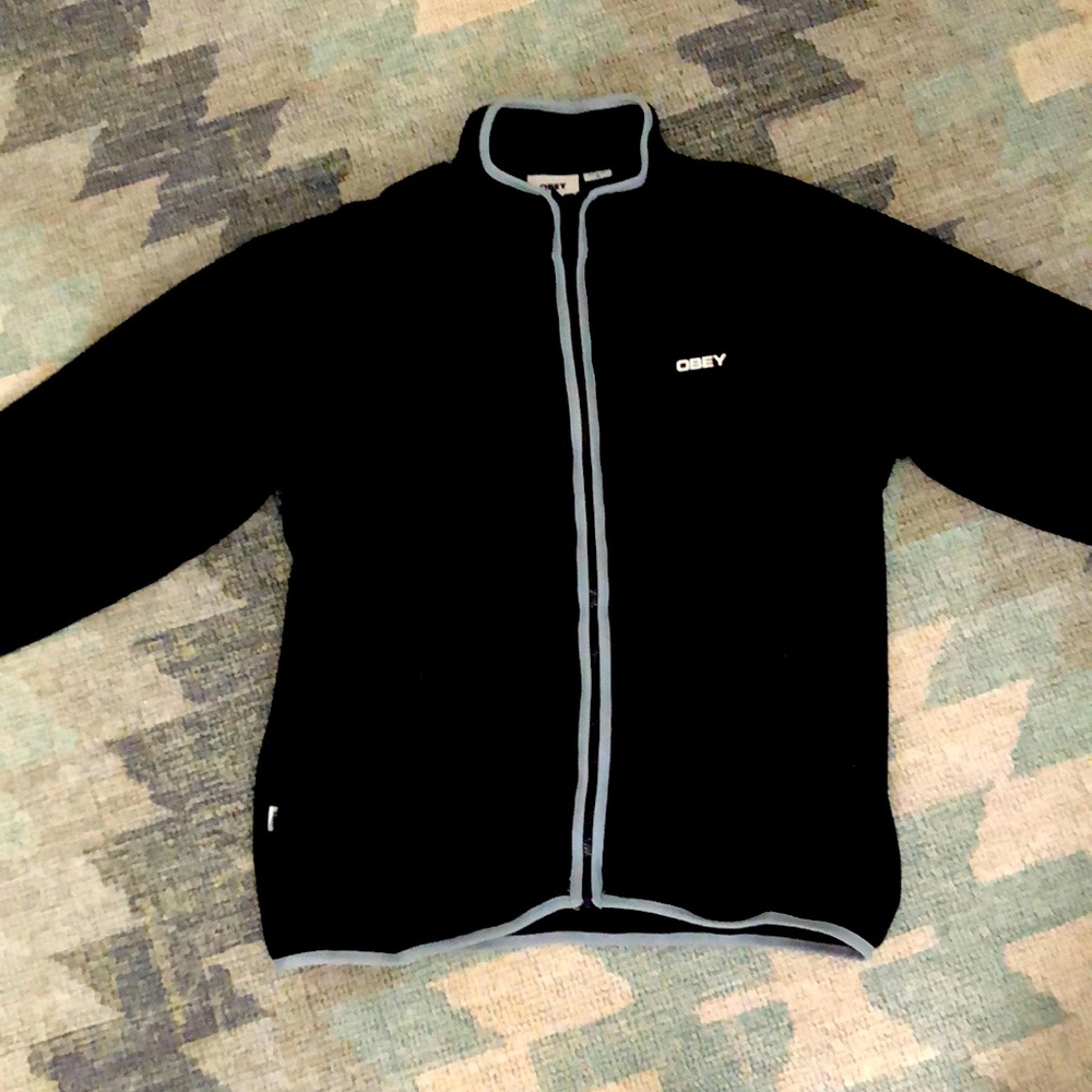Black obey zip up sweater
